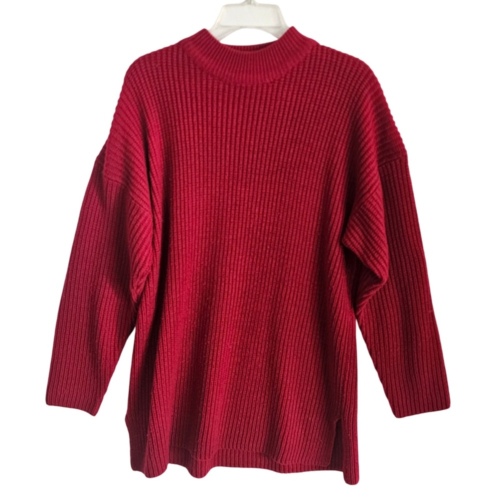 Vintage Forenza Red Ribbed Mock Neck Long Sleeve Tunic‎ Sweater Size L
